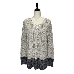 Style & Co. Pointelle-Sleeve Lace up “Boho Retreat” Knit Sweater